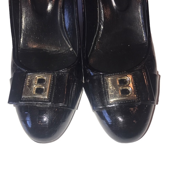 Bally Patent Leather Black Pumps Heels Embossed B all Over Gold B Logo Size 8 - Picture 4 of 14